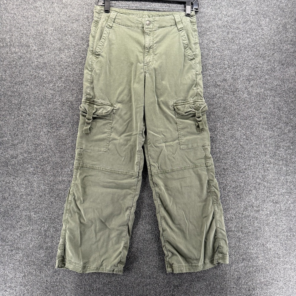 American Eagle Cargo Pants Womens 2 Short Green High Rise Y2K Baggy Gorpcore